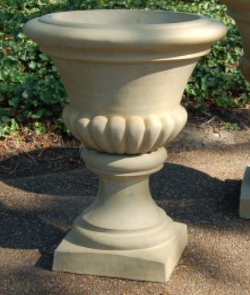 Cement Vase - Large Concrete Roman Fluted Urn on Pedestal